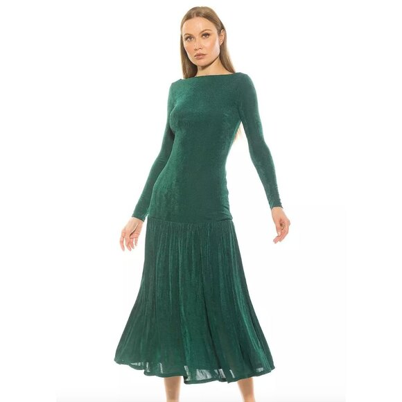 ALEXIA ADMOR Women Green Long Sleeve Midi Dress Large - Picture 1 of 6